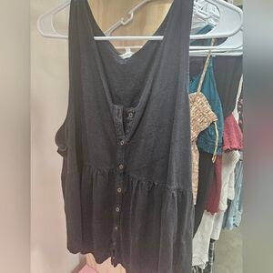 Button up v neck cotton blend tank